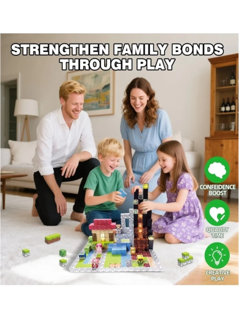 200 PCS Magnetic Building Blocks Set with 15 LED Light-Up Blocks, Replaceable.